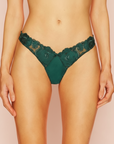 Rose Logo Embroidery Thong in Evergreen