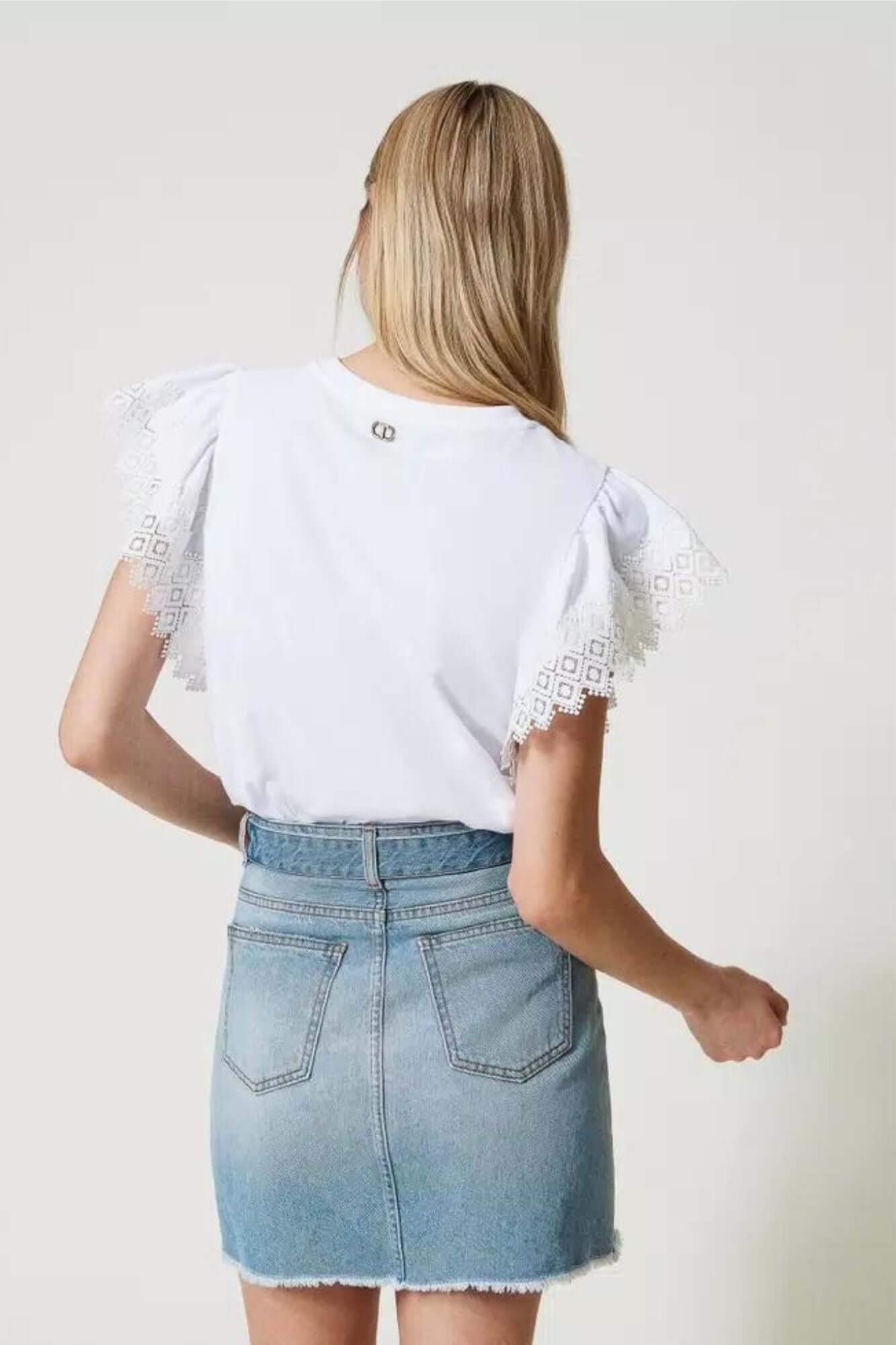 Twinset T-shirt with Macramé Sleeves