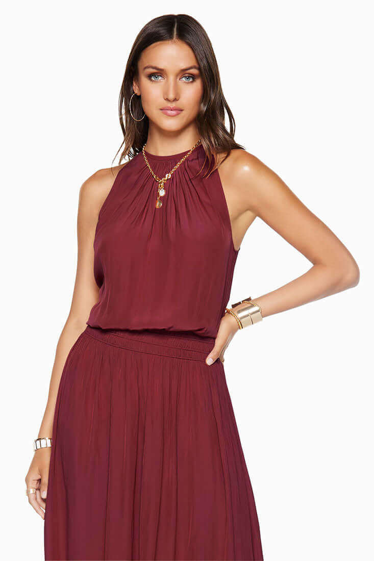 Ramy Brook Audrey Smocked Midi Dress Color: Bordeaux Size: XS, S, M, L at Petticoat Lane  Greenwich, CT