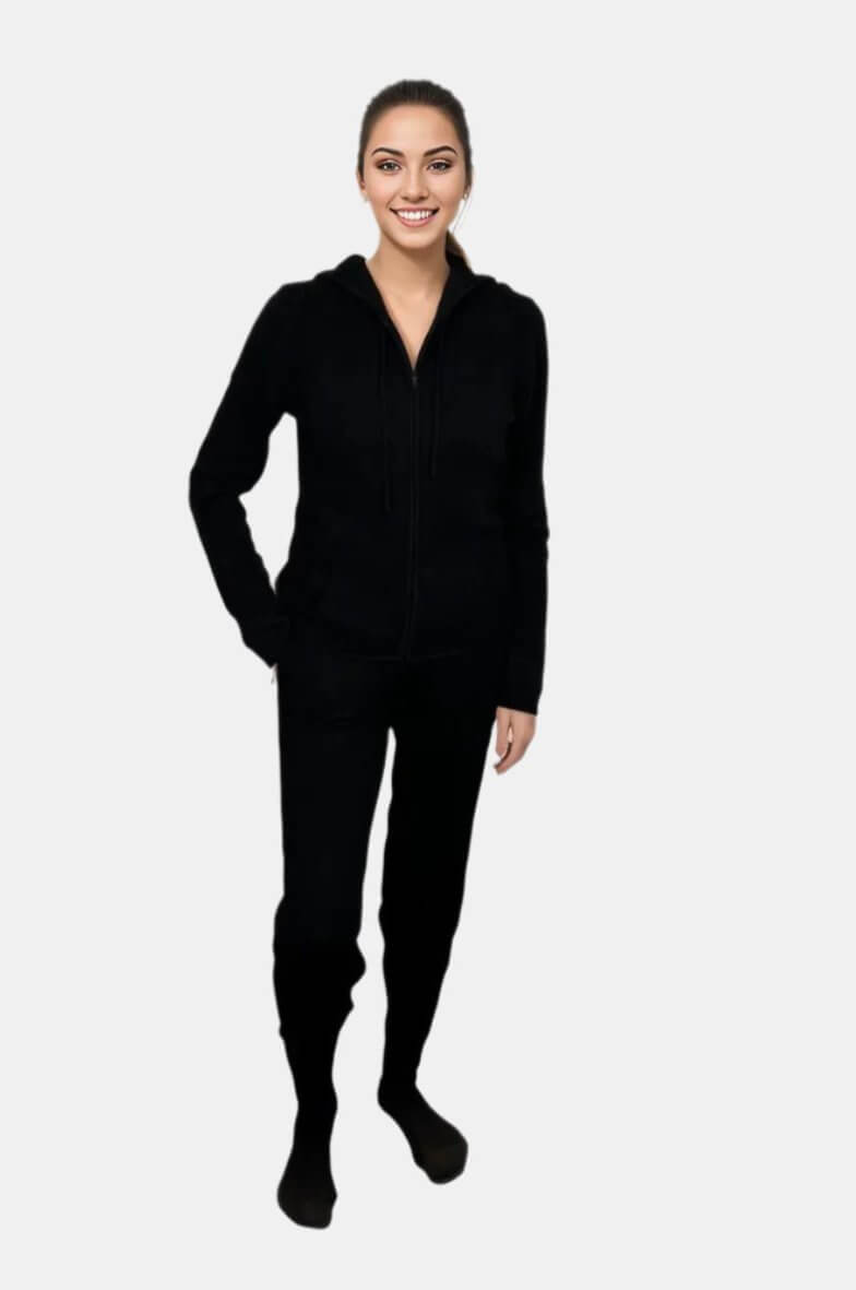 Arlotta Luxe Gauge Hoodie Jacket and Sweatpant Set in Black