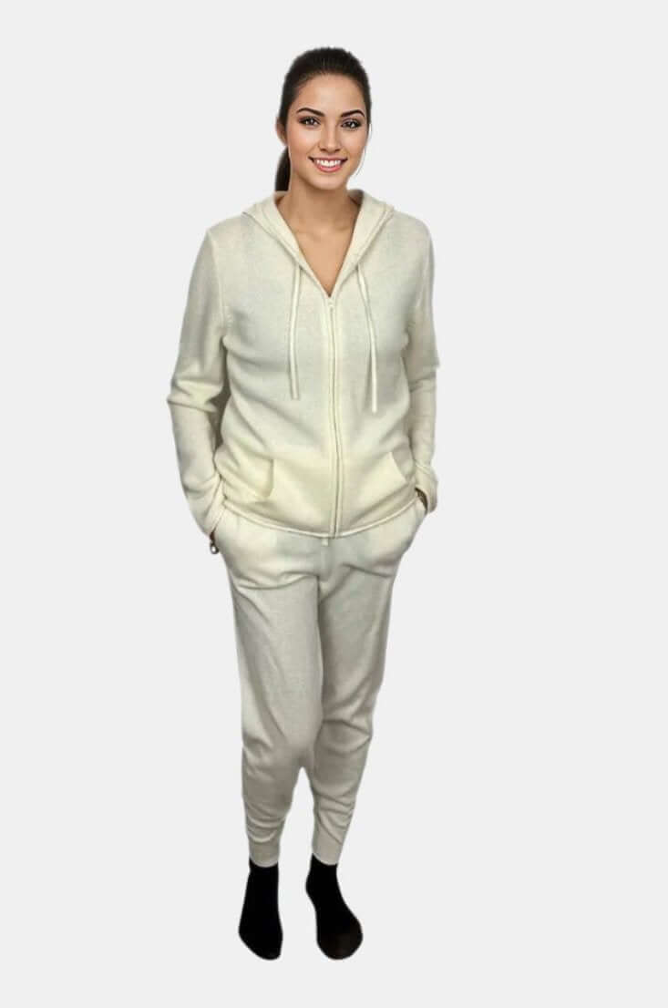 Arlotta Luxe Gauge Hoodie Jacket and Sweatpant Set in Ivory