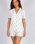 Jolene Pineapple Print Short PJ Set — Petticoat Lane brunette model, studio photograph
