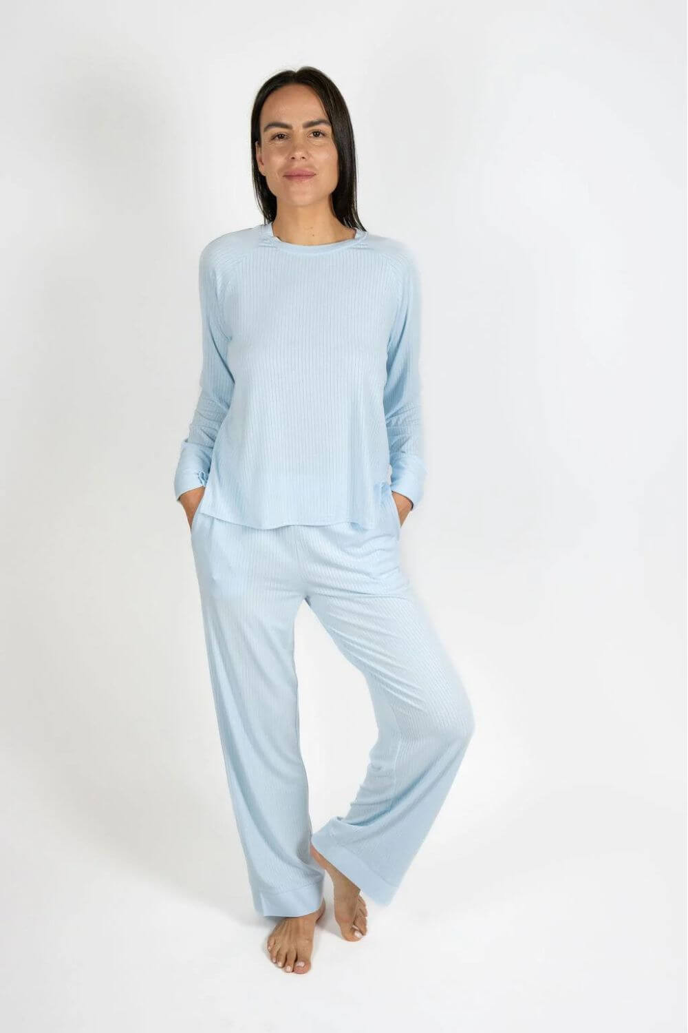 Aspen Dream Cannes Pinstripe Long Set in Cool Blue