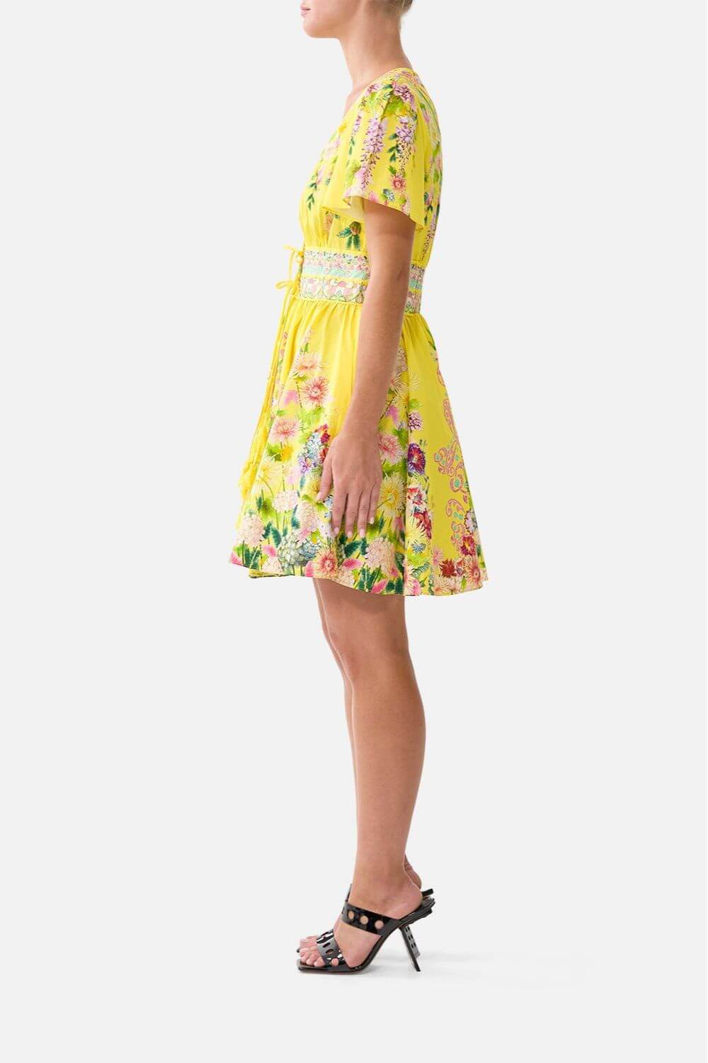 Camilla Deep V-Mini Dress in Lady Limonada