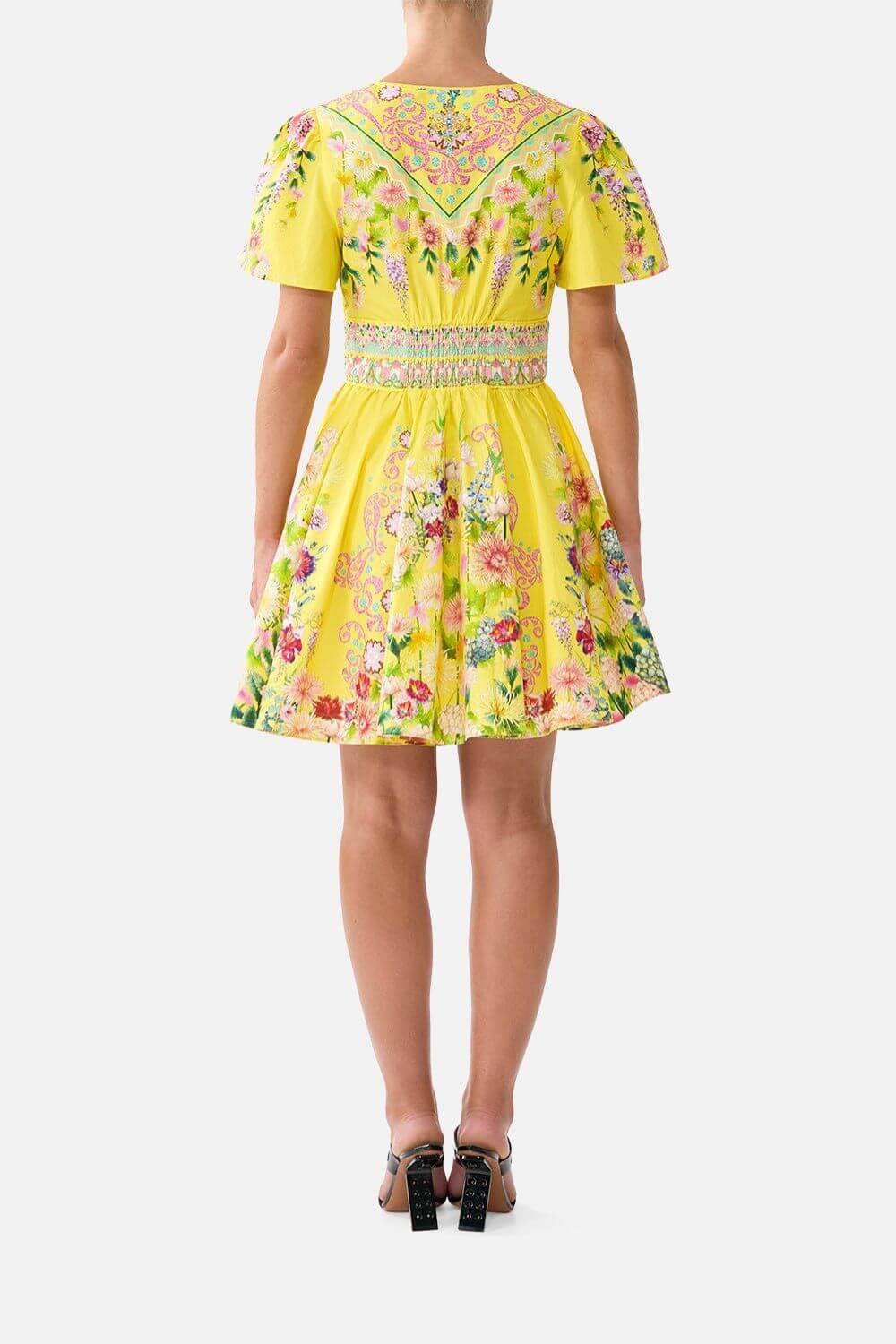 Camilla Deep V-Mini Dress in Lady Limonada