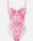 Camilla Ruched Cup Underwire One-Piece Swimsuit in Livin La Vida Rosa