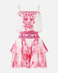 Camilla Shirred Waist Mini Dress in Livin La Vida Rosa