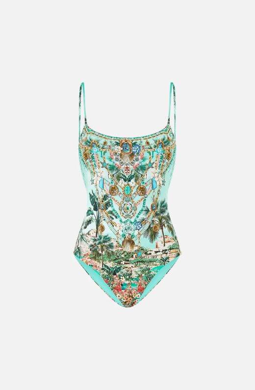 Camilla Straight Neck One Piece Swimsuit in Balearic Bebe