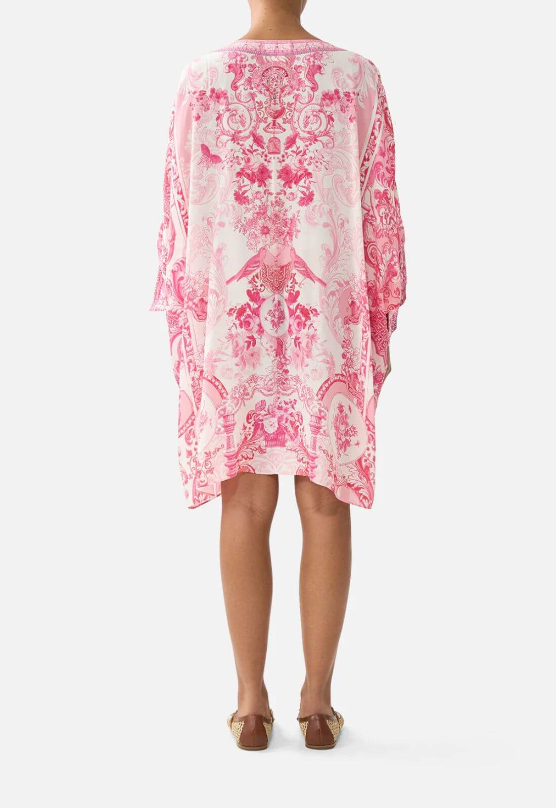Camilla Tie Sleeve Short V-Neck Kaftan in Livin La Vida Rosa