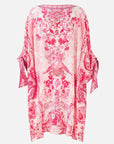 Camilla Tie Sleeve Short V-Neck Kaftan in Livin La Vida Rosa