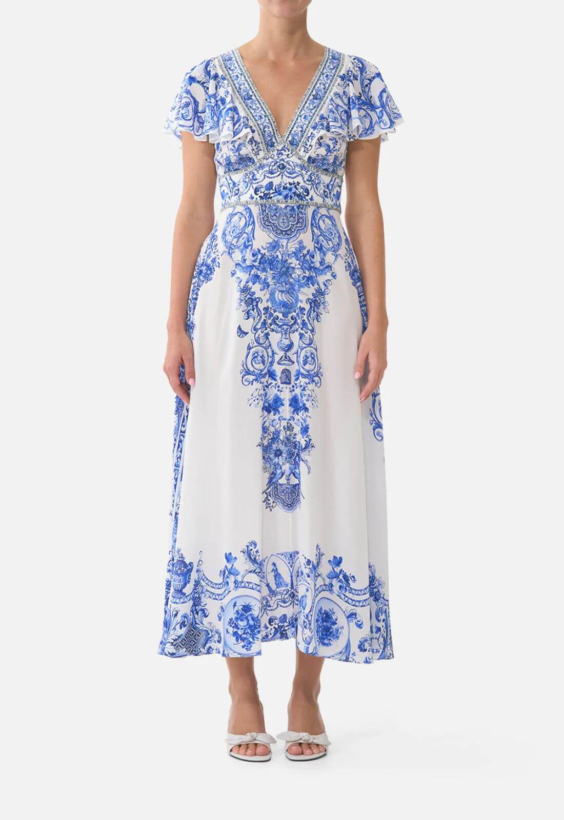 Camilla Waisted Midi Dress in Ceramic Panoramic
