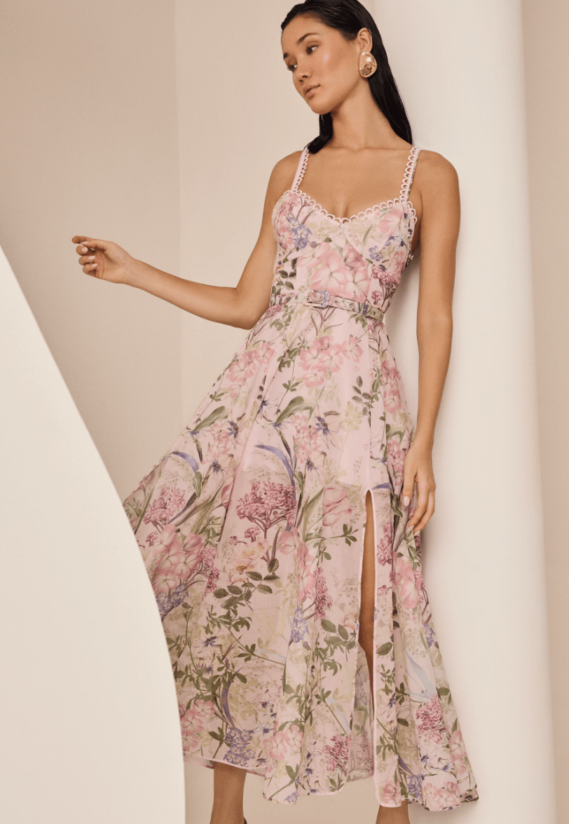 Charo Ruiz Iraso Long Dress in Pink Botanic