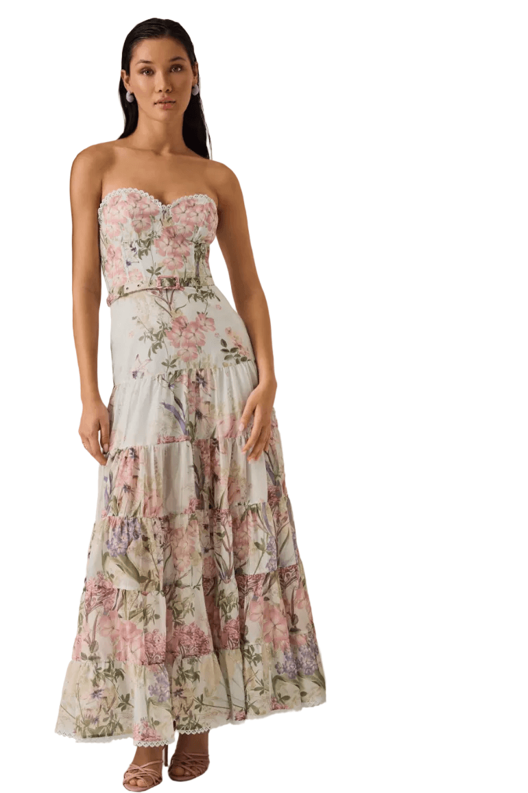 Charo Ruiz Long Dress Danny in Blue Botanic
