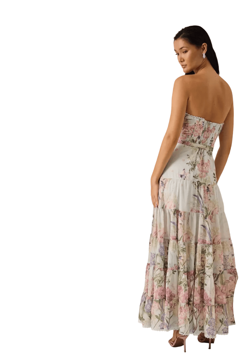 Charo Ruiz Long Dress Danny in Blue Botanic