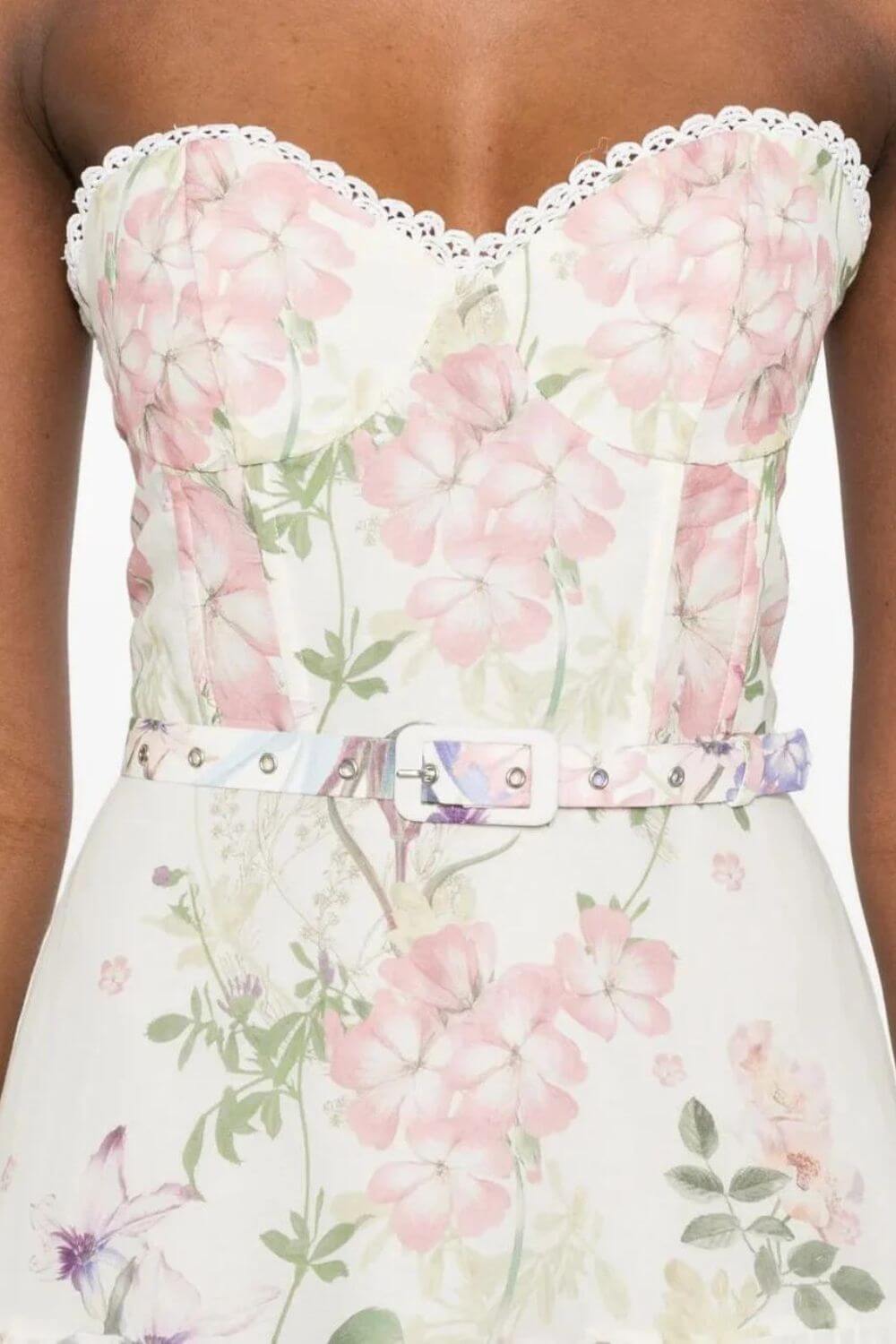 Charo Ruiz Long Dress Danny in Cream Botanic