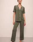 Gisele Short Sleeve Long Pants Set in Moss/Ivory