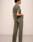 Gisele Short Sleeve Long Pants Set in Moss/Ivory