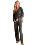 Gisele Printed Long PJ Set in Holiday Dogs Pine/Ivory