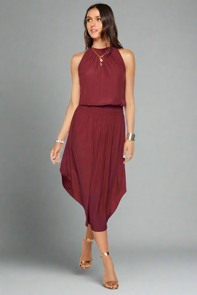 Ramy Brook Audrey Smocked Midi Dress Color: Bordeaux Size: XS at Petticoat Lane  Greenwich, CT