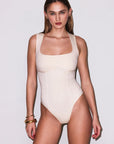 Fleur du Mal Organic Cotton Scoop Neck Bodysuit in Ivory