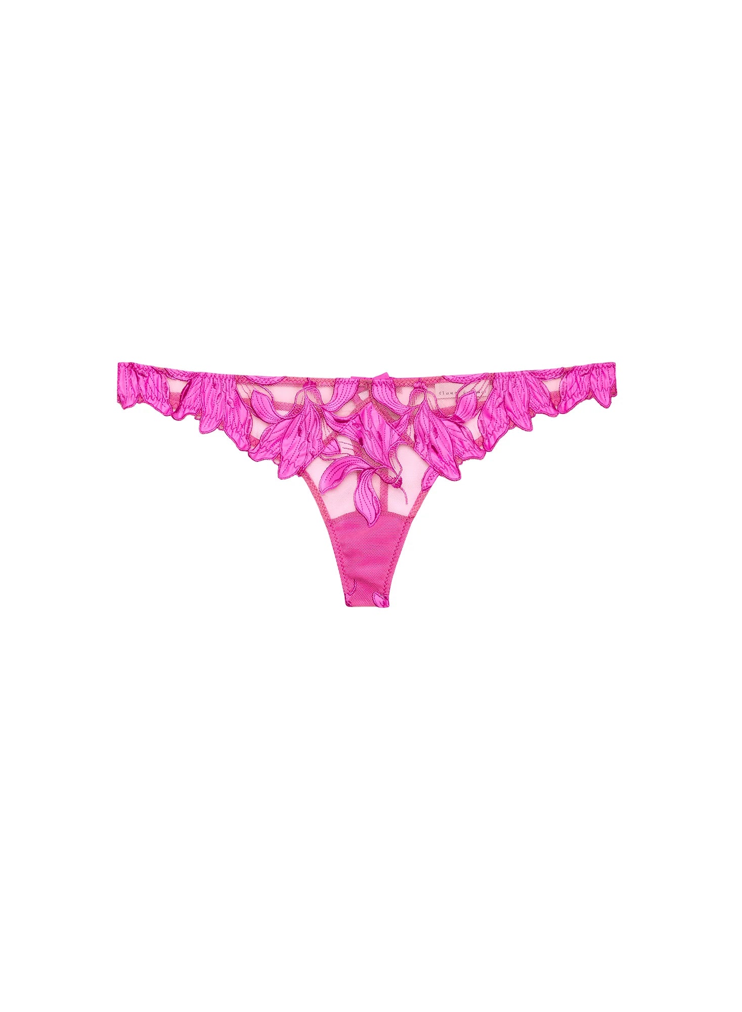Fleur du Mal Recycled Lily Embroidery Thong in Wild Pink