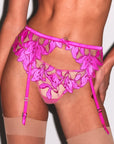 Fleur du Mal Recycled Lily Embroidery Thong in Wild Pink