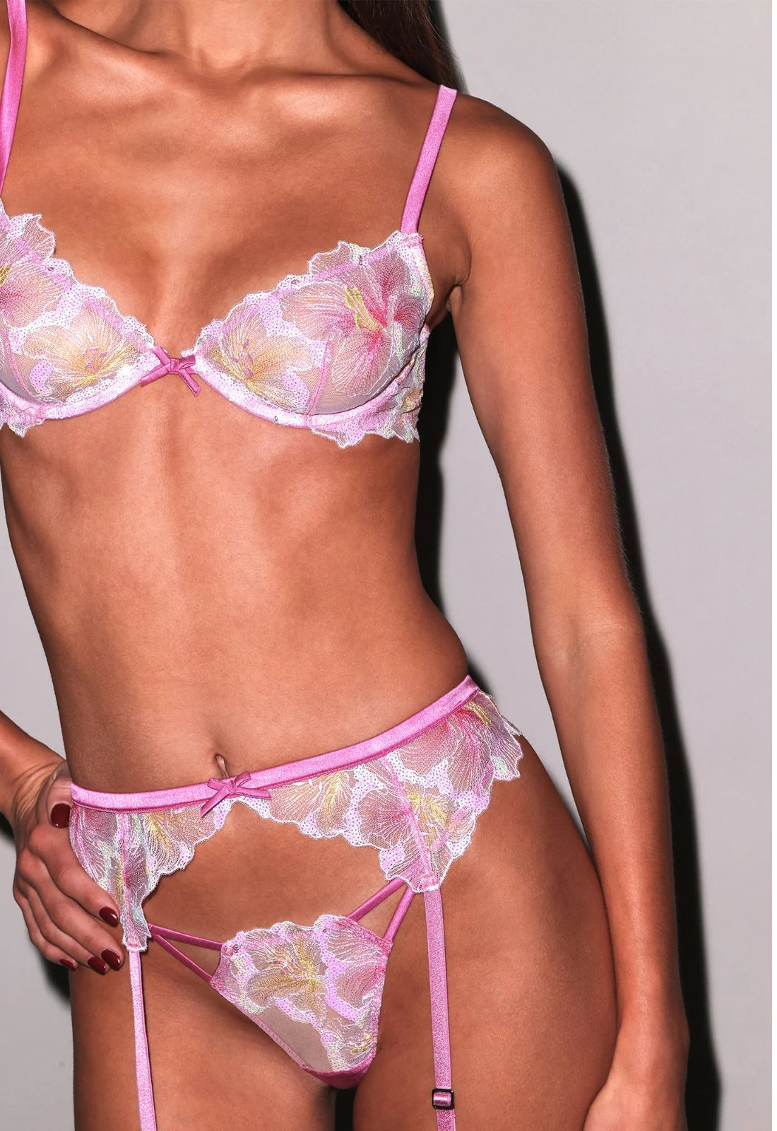 Fleur du Mal Sequin Hibiscus G-String in Pink Desire