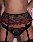 Bleeding Rose Embroidery Garter in Black