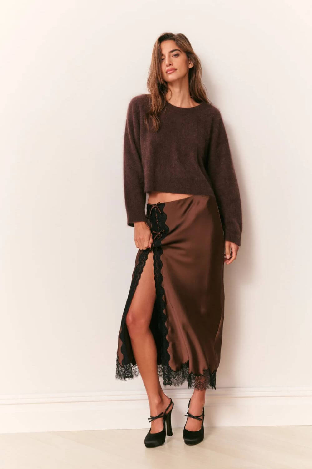 LoveShackFancy Bellman Pullover in Chocolate Brown