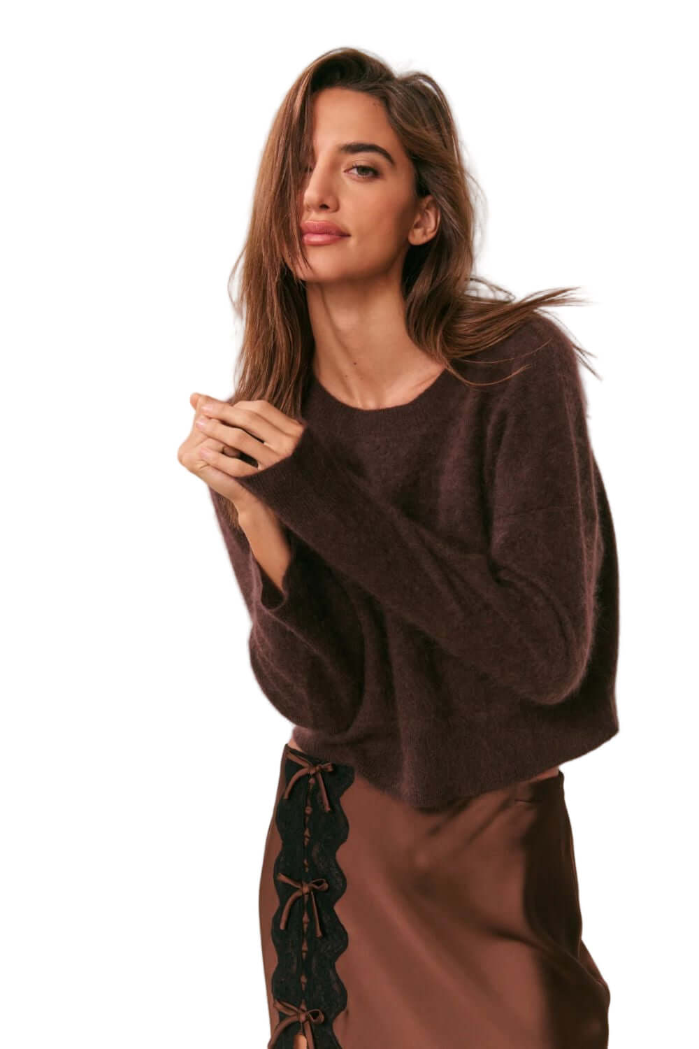LoveShackFancy Bellman Pullover in Chocolate Brown