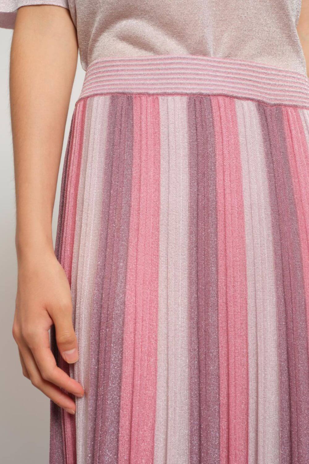 Maison Lurex Pleated Maxi Skirt in Pink Lilac