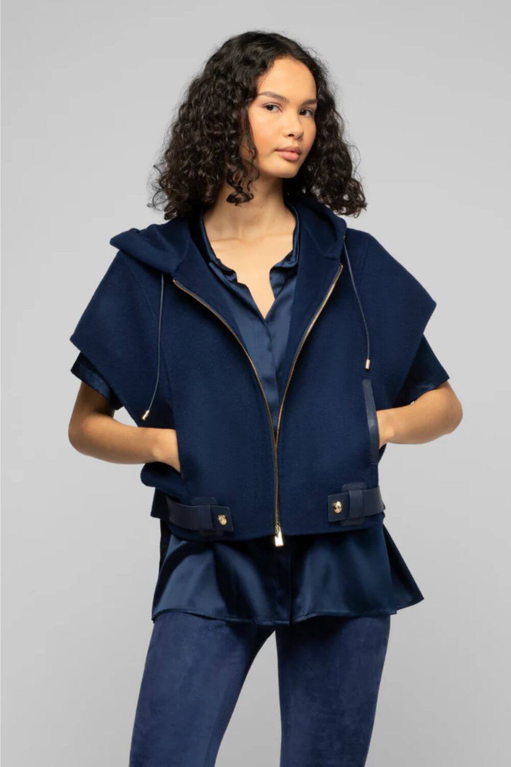 MAX & MOI Navy Cropped Jacket with Hood