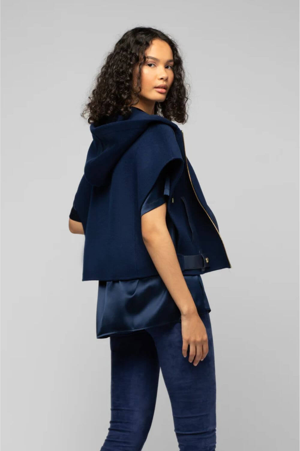 MAX & MOI Navy Cropped Jacket with Hood