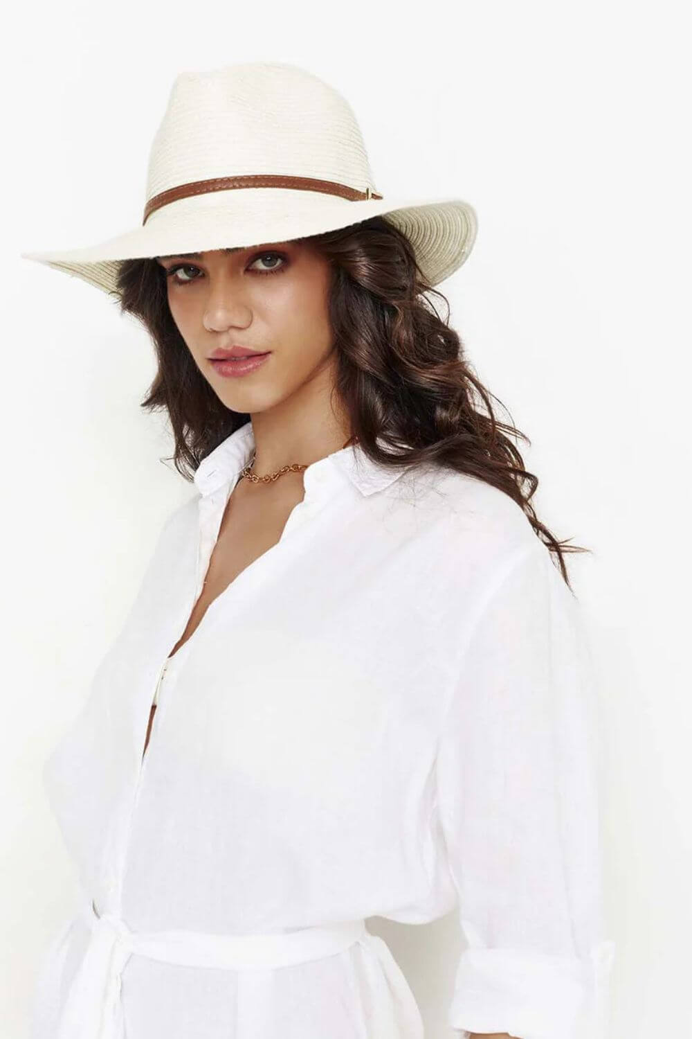 Melissa Odabash Fedora Cream/Tan Belt