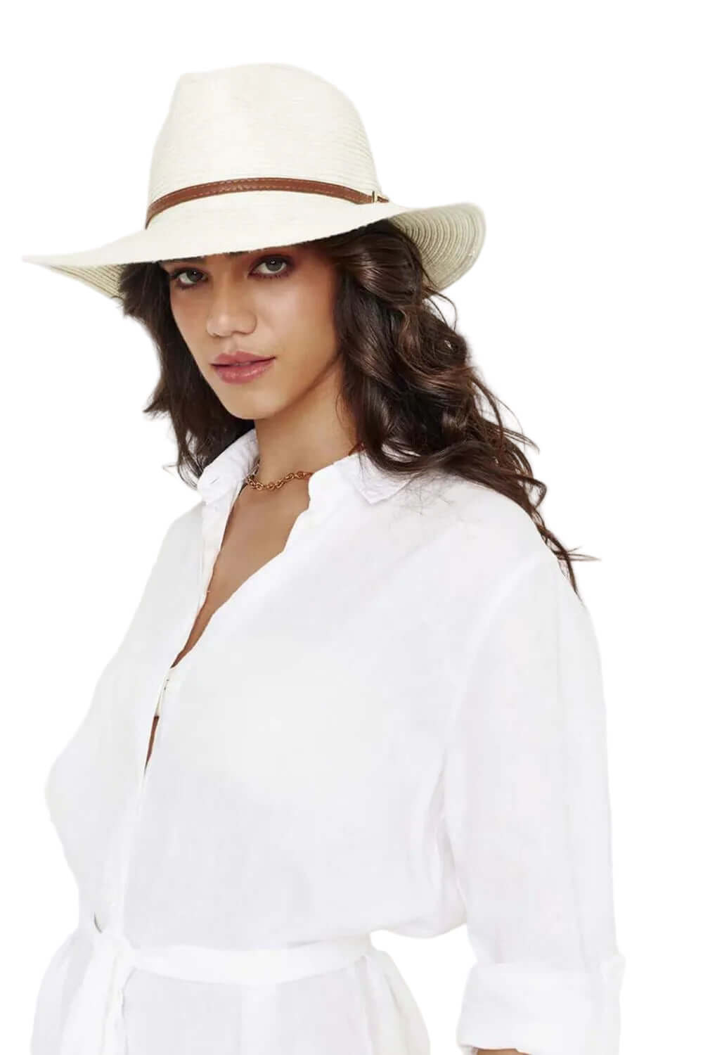 Melissa Odabash Fedora Cream/Tan Belt