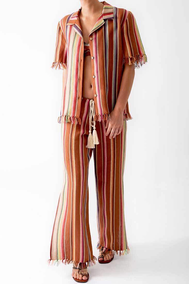 Miguelina Briar Rust Stripes Button Down
