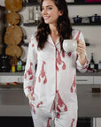 Silky Long Pajamas with Lobster Print