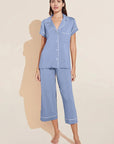 Gisele Cropped PJ Set in Wedgewood Blue/Ivory