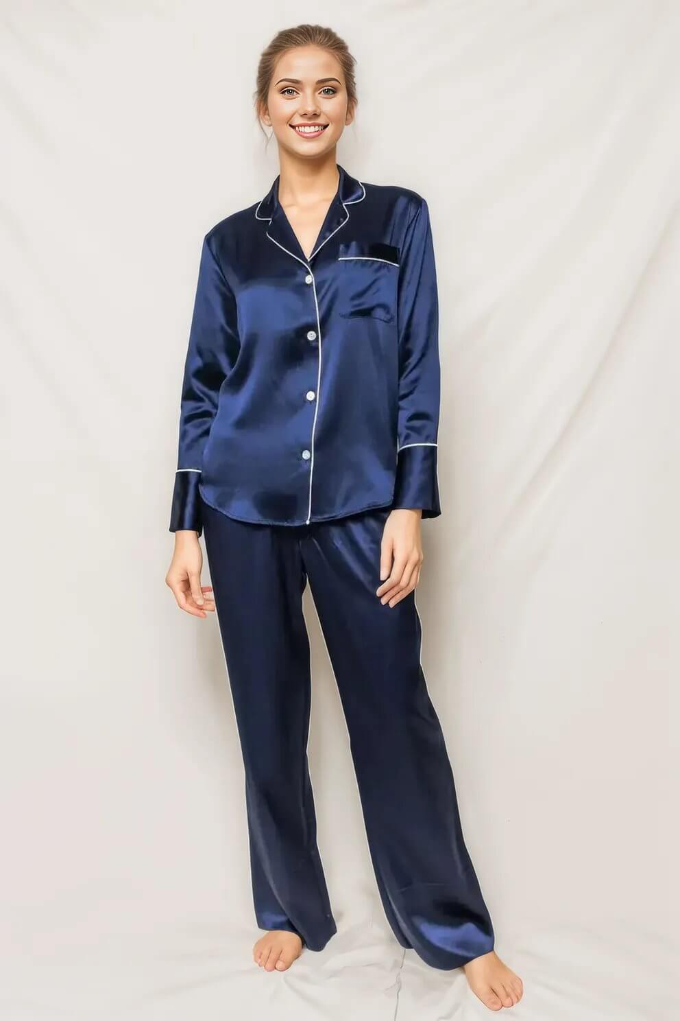 Petite Plume Mulberry Navy Silk Luxe Pajama