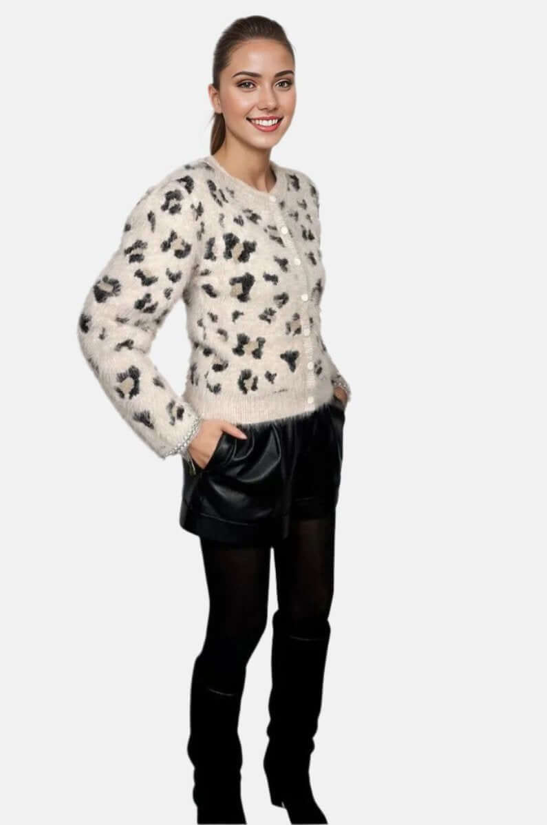 PHO Knit Cardigan with Diamond Appliqué in Unica