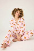 PJ Salvage Croissant Print Long Flannel PJ Set in Pink