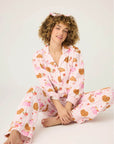 PJ Salvage Croissant Print Long Flannel PJ Set in Pink