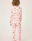 PJ Salvage Croissant Print Long Flannel PJ Set in Pink