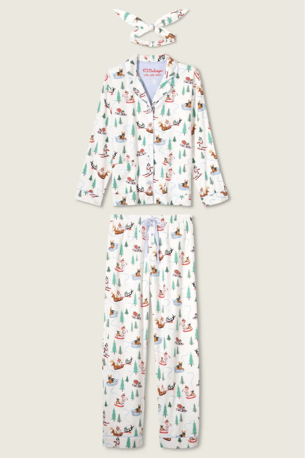 PJ Salvage Holiday Dogs Flannel Long PJ Set