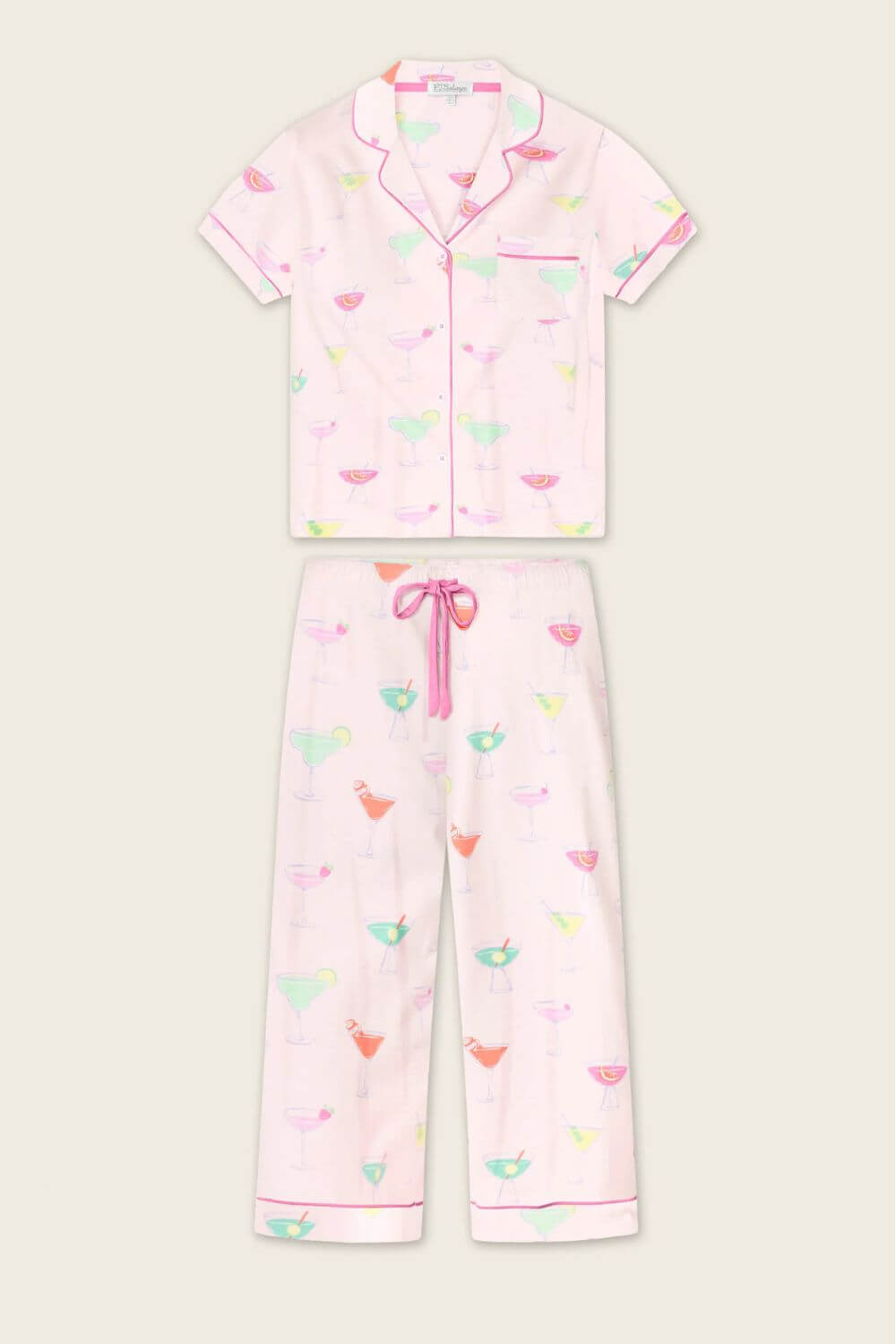 PJ Salvage Pink Cocktails Short Sleeve and Pants PJ Set