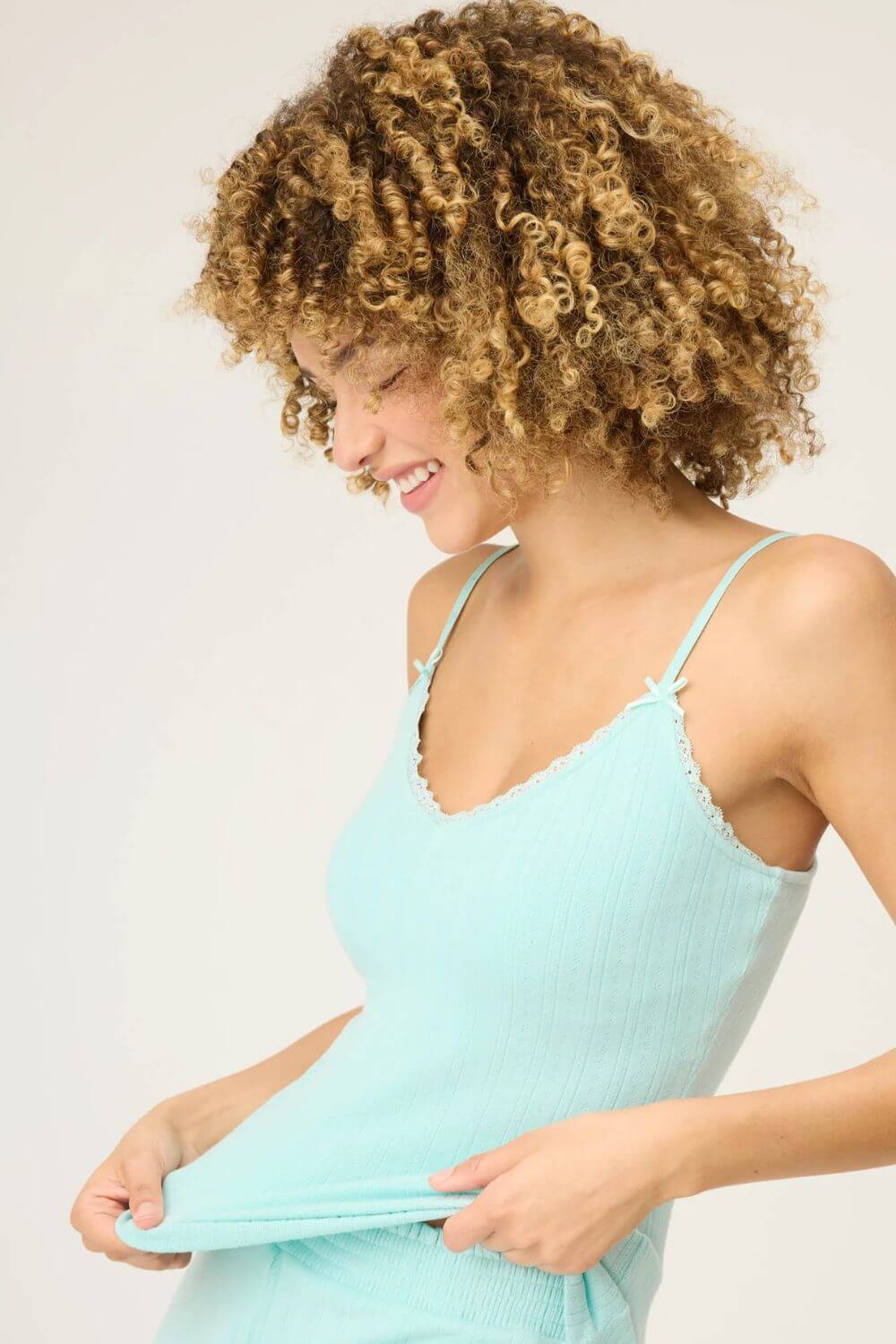 PJ Salvage Pointelle Tank Top and Shorts in Light Mint