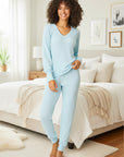 PJ Salvage Textured Long Pajama Set in Light Sky