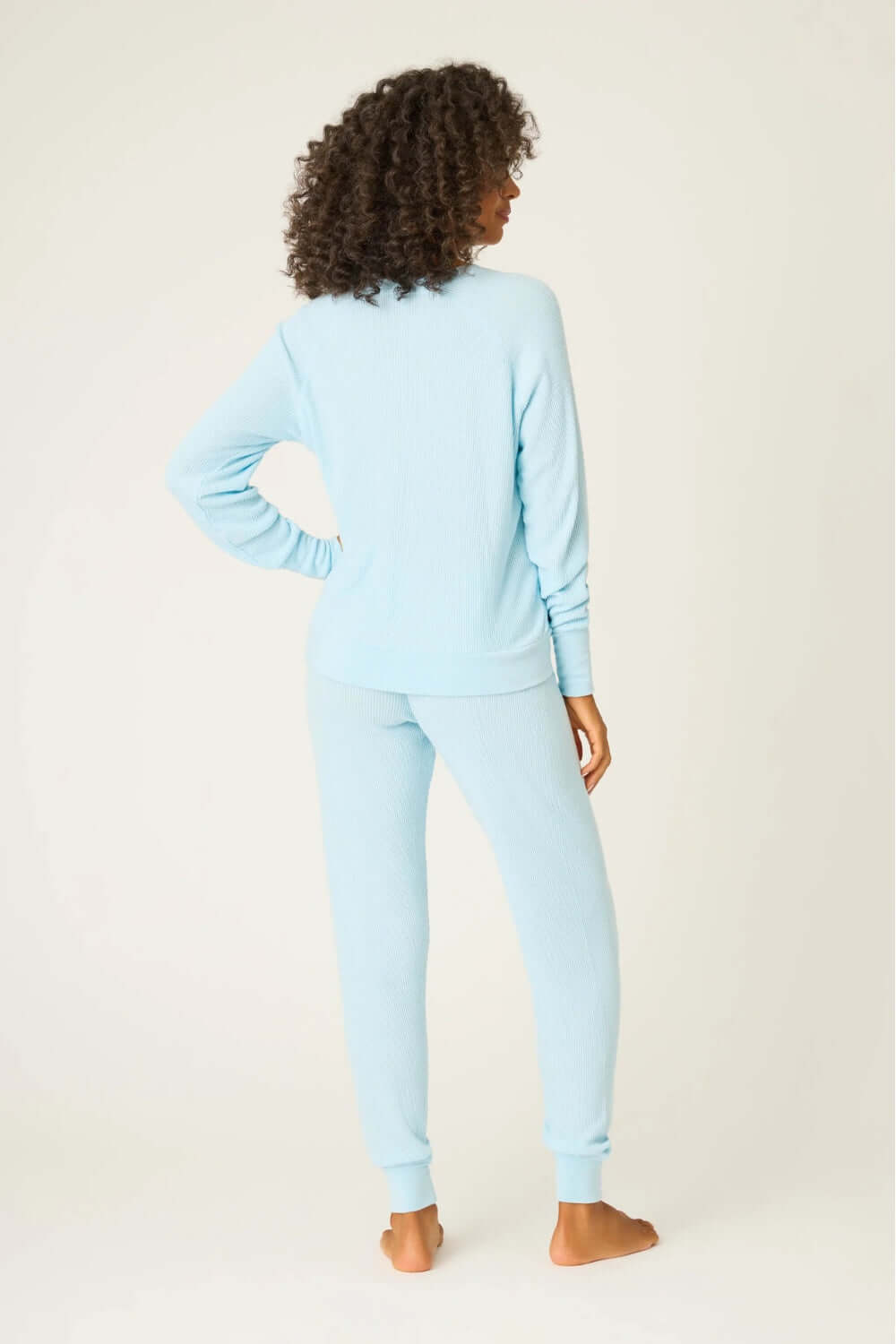 PJ Salvage Textured Long Pajama Set in Light Sky