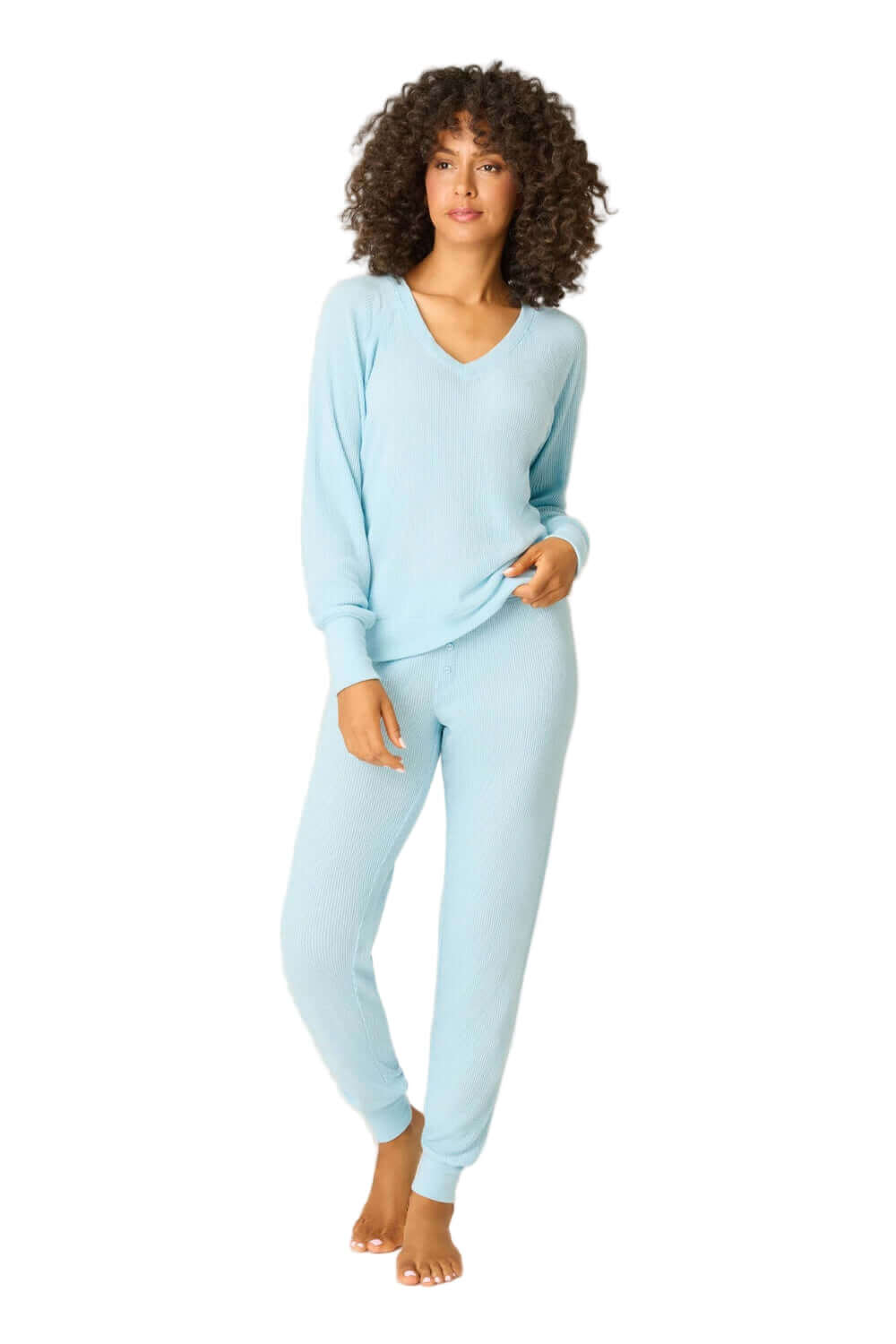 PJ Salvage Textured Long Pajama Set in Light Sky