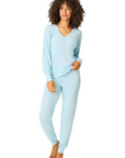 PJ Salvage Textured Long Pajama Set in Light Sky